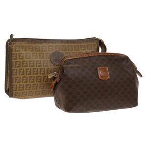 FENDI Celine Zucca Canvas Macadam Canvas Bag PVC 2 Set Beige Brown Auth ti3415